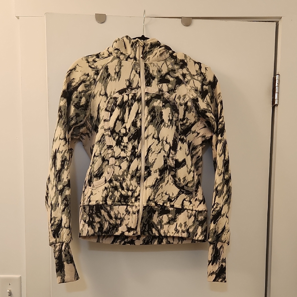 lululemon athletica Cream and Black Marble Print Scuba Hoodie